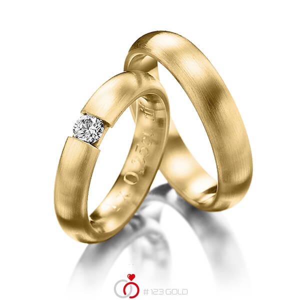 Paar klassische Trauringe/Eheringe in Gelbgold 585 mit zus. 0,25 ct. Brillant tw, si von Steinberg - Q-1250-5 Paar klassische Trauringe/Eheringe in Gelbgold 585 mit zus. 0,25 ct. Brillant tw, si von Steinberg - Q-1250-5