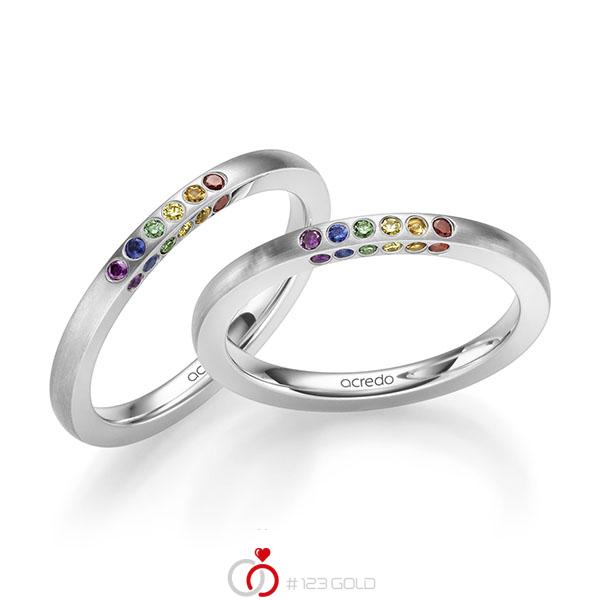 Paar klassische Trauringe/Eheringe in Gelbgold 585 mit zus. 0,276 ct. Brillant oceanblue gelb Red Cherry cognac Apple Green tw, si von acredo - A-2197-1 Paar klassische Trauringe/Eheringe in Gelbgold 585 mit zus. 0,276 ct. Brillant oceanblue gelb Red Cherry cognac Apple Green tw, si von acredo - A-2197-1