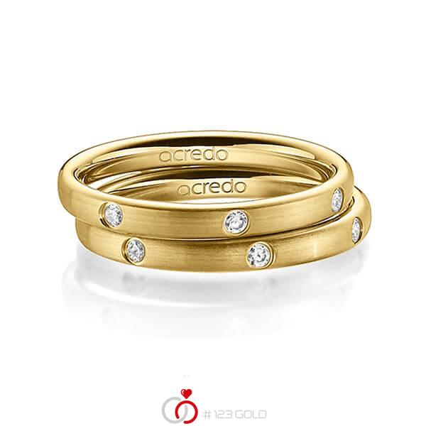 Paar klassische Trauringe/Eheringe in Gelbgold 585 mit zus. 0,28 ct. Brillant tw, si von acredo - A-1390-5 Paar klassische Trauringe/Eheringe in Gelbgold 585 mit zus. 0,28 ct. Brillant tw, si von acredo - A-1390-5