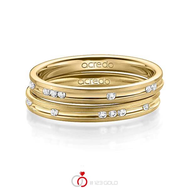 Paar klassische Trauringe/Eheringe in Gelbgold 585 mit zus. 0,28 ct. Brillant tw, si von acredo - A-1396-6 Paar klassische Trauringe/Eheringe in Gelbgold 585 mit zus. 0,28 ct. Brillant tw, si von acredo - A-1396-6