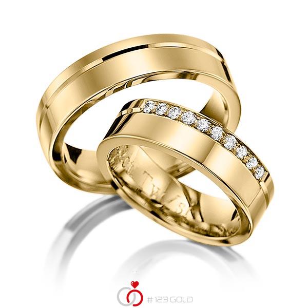 Paar klassische Trauringe/Eheringe in Gelbgold 585 mit zus. 0,2 ct. Brillant tw, si von 123gold - Y-1135-5 Paar klassische Trauringe/Eheringe in Gelbgold 585 mit zus. 0,2 ct. Brillant tw, si von 123gold - Y-1135-5