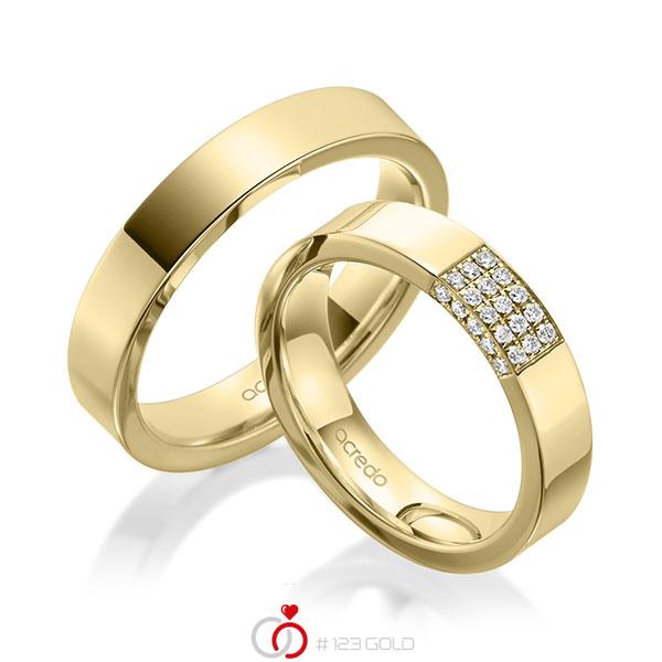 Paar klassische Trauringe/Eheringe in Gelbgold 585 mit zus. 0,2 ct. Brillant tw, si von acredo - A-1972-2 Paar klassische Trauringe/Eheringe in Gelbgold 585 mit zus. 0,2 ct. Brillant tw, si von acredo - A-1972-2