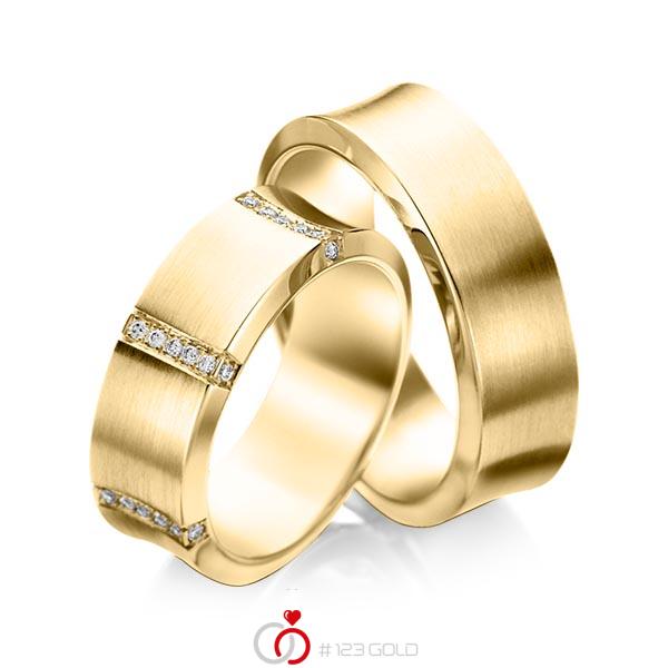 Paar klassische Trauringe/Eheringe in Gelbgold 585 mit zus. 0,336 ct. Brillant tw, si von acredo - A-1096-1 Paar klassische Trauringe/Eheringe in Gelbgold 585 mit zus. 0,336 ct. Brillant tw, si von acredo - A-1096-1