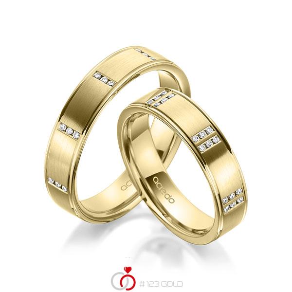 Paar klassische Trauringe/Eheringe in Gelbgold 585 mit zus. 0,345 ct. Brillant tw, vs von acredo - A-1971-6 Paar klassische Trauringe/Eheringe in Gelbgold 585 mit zus. 0,345 ct. Brillant tw, vs von acredo - A-1971-6