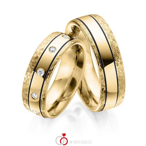 Paar klassische Trauringe/Eheringe in Gelbgold 585 mit zus. 0,35 ct. Brillant tw, si von Merii - M-1194-6 Paar klassische Trauringe/Eheringe in Gelbgold 585 mit zus. 0,35 ct. Brillant tw, si von Merii - M-1194-6