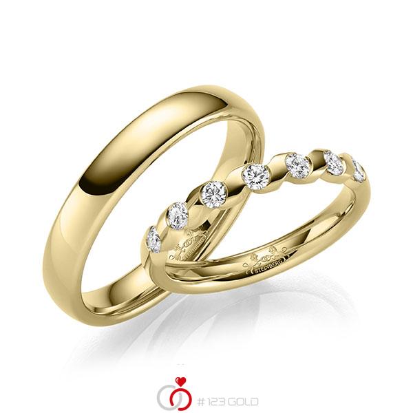 Paar klassische Trauringe/Eheringe in Gelbgold 585 mit zus. 0,35 ct. Brillant tw, si von Steinberg - Q-1680-3 Paar klassische Trauringe/Eheringe in Gelbgold 585 mit zus. 0,35 ct. Brillant tw, si von Steinberg - Q-1680-3
