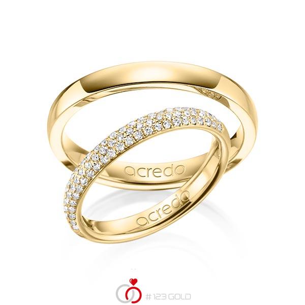 Paar klassische Trauringe/Eheringe in Gelbgold 585 mit zus. 0,38 ct. Brillant tw, si von acredo - A-1381-2 Paar klassische Trauringe/Eheringe in Gelbgold 585 mit zus. 0,38 ct. Brillant tw, si von acredo - A-1381-2