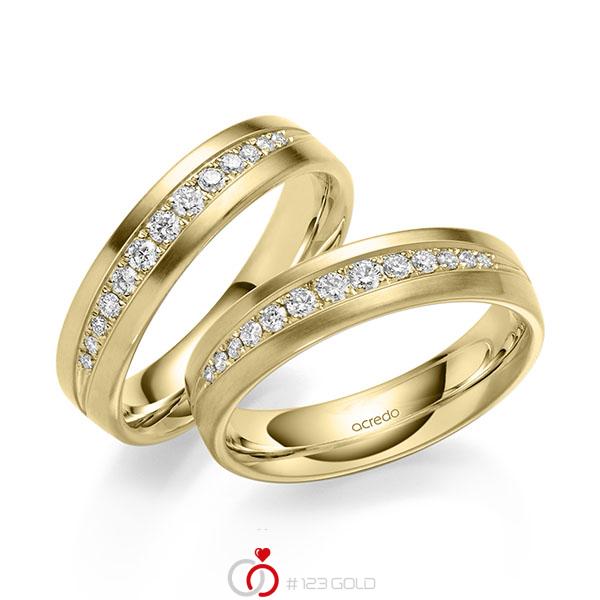 Paar klassische Trauringe/Eheringe in Gelbgold 585 mit zus. 0,416 ct. Brillant tw, si von acredo - A-2180-1 Paar klassische Trauringe/Eheringe in Gelbgold 585 mit zus. 0,416 ct. Brillant tw, si von acredo - A-2180-1