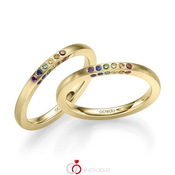 Paar klassische Trauringe/Eheringe in Gelbgold 585 mit zus. 0,432 ct. Brillant tw, si von acredo - A-2197-2 Paar klassische Trauringe/Eheringe in Gelbgold 585 mit zus. 0,432 ct. Brillant tw, si von acredo - A-2197-2