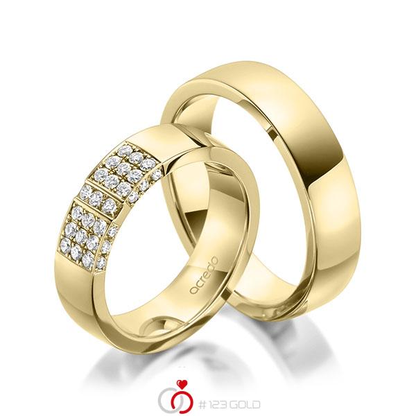 Paar klassische Trauringe/Eheringe in Gelbgold 585 mit zus. 0,456 ct. Brillant tw, si von acredo - A-1968-2 Paar klassische Trauringe/Eheringe in Gelbgold 585 mit zus. 0,456 ct. Brillant tw, si von acredo - A-1968-2