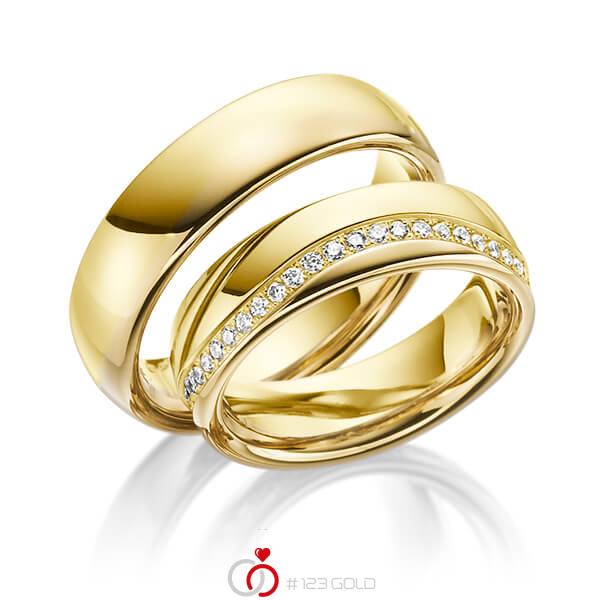 Paar klassische Trauringe/Eheringe in Gelbgold 585 mit zus. 0,47 ct. Brillant tw, si von Steinberg - Q-1192-7 Paar klassische Trauringe/Eheringe in Gelbgold 585 mit zus. 0,47 ct. Brillant tw, si von Steinberg - Q-1192-7