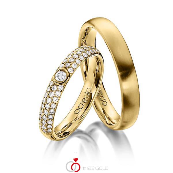 Paar klassische Trauringe/Eheringe in Gelbgold 585 mit zus. 0,492 ct. Brillant tw, si von acredo - A-1240-1 Paar klassische Trauringe/Eheringe in Gelbgold 585 mit zus. 0,492 ct. Brillant tw, si von acredo - A-1240-1