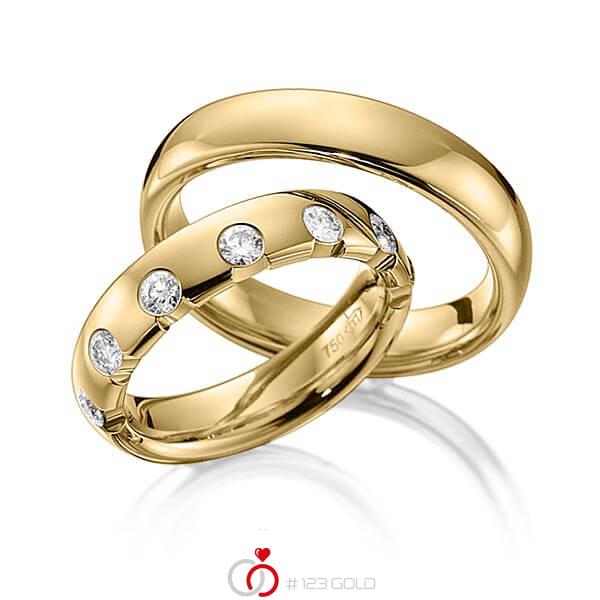Paar klassische Trauringe/Eheringe in Gelbgold 585 mit zus. 0,49 ct. Brillant tw, si von 123gold - Y-1269-4 Paar klassische Trauringe/Eheringe in Gelbgold 585 mit zus. 0,49 ct. Brillant tw, si von 123gold - Y-1269-4