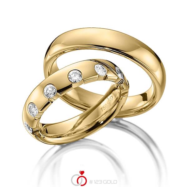 Paar klassische Trauringe/Eheringe in Gelbgold 585 mit zus. 0,49 ct. Brillant tw, si von Steinberg - Q-1222-4 Paar klassische Trauringe/Eheringe in Gelbgold 585 mit zus. 0,49 ct. Brillant tw, si von Steinberg - Q-1222-4