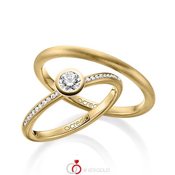 Paar klassische Trauringe/Eheringe in Gelbgold 585 mit zus. 0,4 ct. Brillant tw, si von acredo - A-1504-3 Paar klassische Trauringe/Eheringe in Gelbgold 585 mit zus. 0,4 ct. Brillant tw, si von acredo - A-1504-3