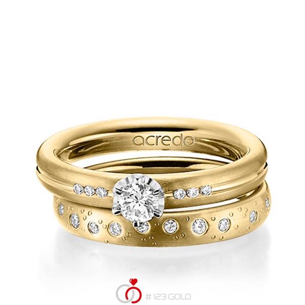 Paar klassische Trauringe/Eheringe in Gelbgold 585 mit zus. 0,519 ct. Brillant tw, si von acredo - A-1457-1 Paar klassische Trauringe/Eheringe in Gelbgold 585 mit zus. 0,519 ct. Brillant tw, si von acredo - A-1457-1