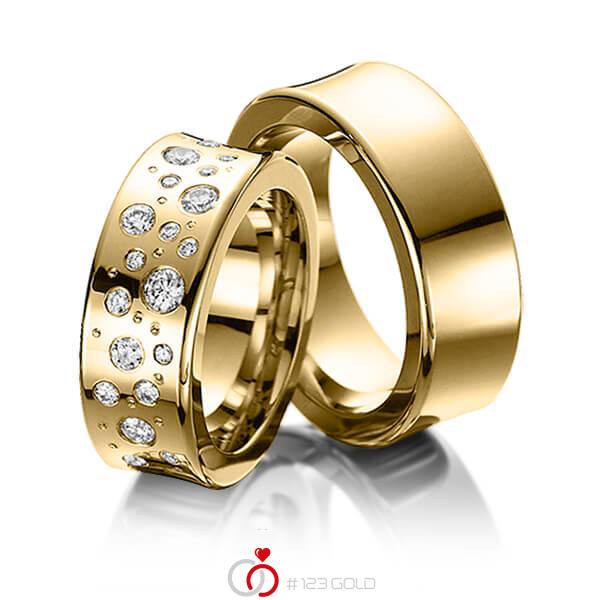 Paar klassische Trauringe/Eheringe in Gelbgold 585 mit zus. 0,6 ct. Brillant tw, si von 123gold - Y-1282-1 Paar klassische Trauringe/Eheringe in Gelbgold 585 mit zus. 0,6 ct. Brillant tw, si von 123gold - Y-1282-1