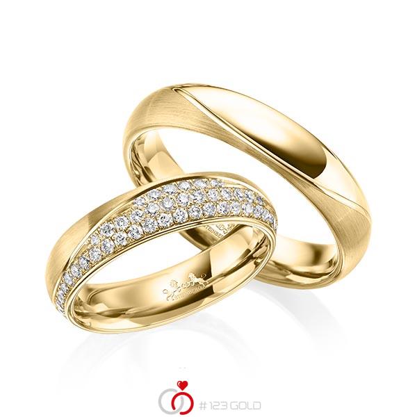 Paar klassische Trauringe/Eheringe in Gelbgold 585 mit zus. 0,77 ct. Brillant tw, si von Steinberg - Q-1573-6 Paar klassische Trauringe/Eheringe in Gelbgold 585 mit zus. 0,77 ct. Brillant tw, si von Steinberg - Q-1573-6