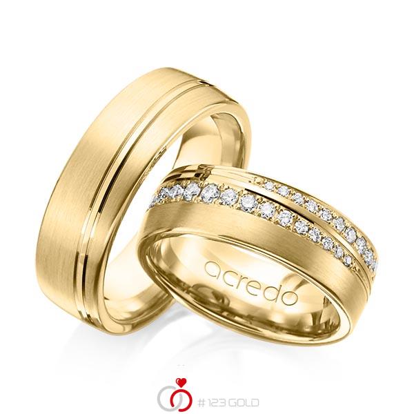 Paar klassische Trauringe/Eheringe in Gelbgold 585 mit zus. 0,884 ct. Brillant tw, si von acredo - A-1155-6 Paar klassische Trauringe/Eheringe in Gelbgold 585 mit zus. 0,884 ct. Brillant tw, si von acredo - A-1155-6