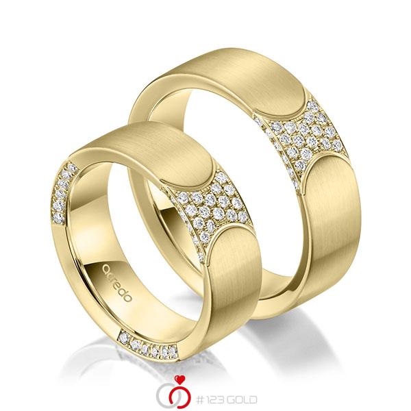 Paar klassische Trauringe/Eheringe in Gelbgold 585 mit zus. 0,896 ct. Brillant tw, si von acredo - A-1973-3 Paar klassische Trauringe/Eheringe in Gelbgold 585 mit zus. 0,896 ct. Brillant tw, si von acredo - A-1973-3