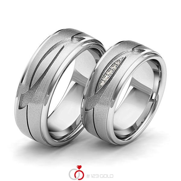 Paar klassische Trauringe/Eheringe in Graugold 585 Laser Struktur mit zus. 0,04 ct. Brillant tw, si von 123gold - Y-1402-8 Paar klassische Trauringe/Eheringe in Graugold 585 Laser Struktur mit zus. 0,04 ct. Brillant tw, si von 123gold - Y-1402-8