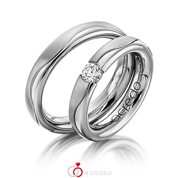 Paar klassische Trauringe/Eheringe in Graugold 585 mit 0,3 ct. Brillant tw, si von acredo - A-1120-13 Paar klassische Trauringe/Eheringe in Graugold 585 mit 0,3 ct. Brillant tw, si von acredo - A-1120-13