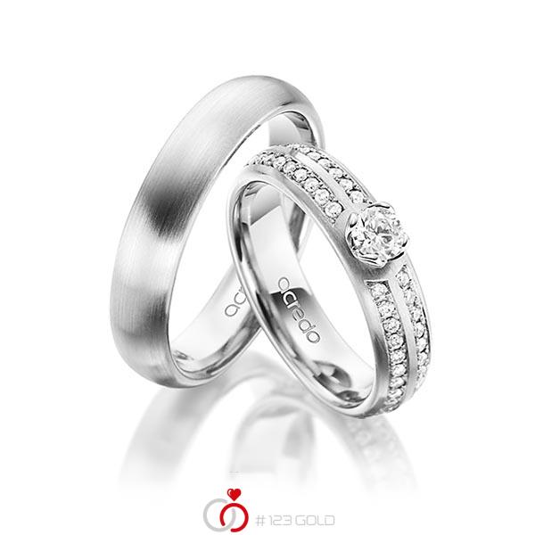 Paar klassische Trauringe/Eheringe in Graugold 585 mit 0,3 ct. + zus. 0,672 ct. Brillant tw, vs von acredo - A-1537-3 Paar klassische Trauringe/Eheringe in Graugold 585 mit 0,3 ct. + zus. 0,672 ct. Brillant tw, vs von acredo - A-1537-3
