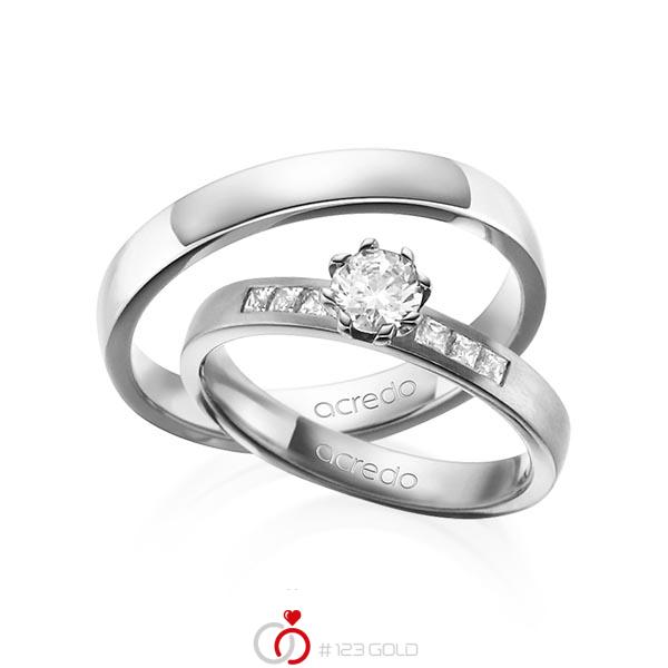 Paar klassische Trauringe/Eheringe in Graugold 585 mit 0,4 ct. + zus. 0,18 ct. Prinzess-Diamant & Brillant tw, si tw, vs von acredo - A-1379-8 Paar klassische Trauringe/Eheringe in Graugold 585 mit 0,4 ct. + zus. 0,18 ct. Prinzess-Diamant & Brillant tw, si tw, vs von acredo - A-1379-8