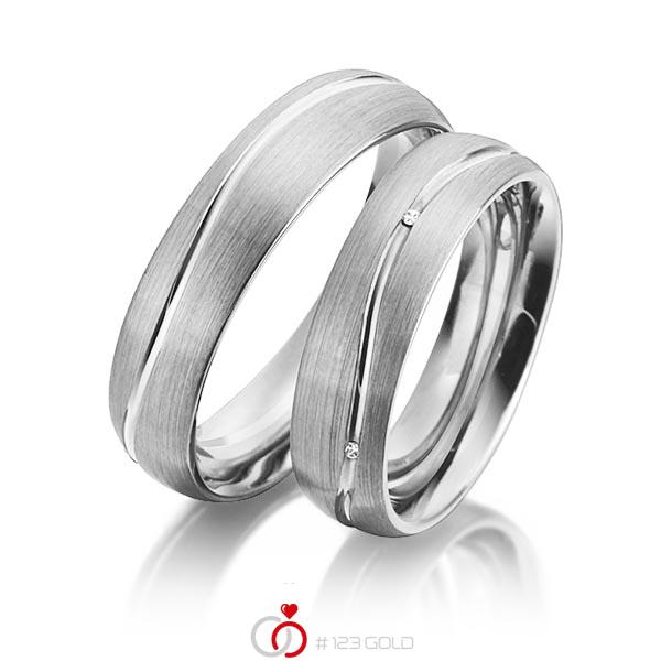 Paar klassische Trauringe/Eheringe in Graugold 585 mit zus. 0,025 ct. Brillant tw, si von 123gold - P-1153-4 Paar klassische Trauringe/Eheringe in Graugold 585 mit zus. 0,025 ct. Brillant tw, si von 123gold - P-1153-4
