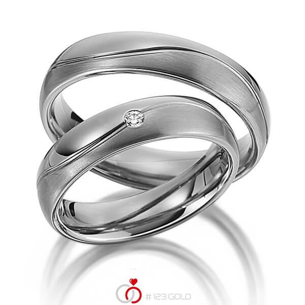 Paar klassische Trauringe/Eheringe in Graugold 585 mit zus. 0,03 ct. Brillant tw, si von 123gold - Y-1308-4 Paar klassische Trauringe/Eheringe in Graugold 585 mit zus. 0,03 ct. Brillant tw, si von 123gold - Y-1308-4
