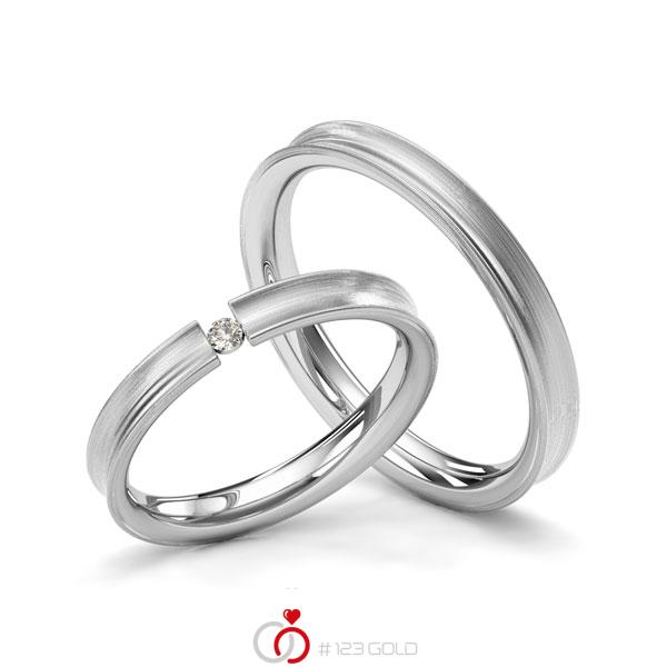 Paar klassische Trauringe/Eheringe in Graugold 585 mit zus. 0,03 ct. Brillant tw, si von Merii - M-1218-2 Paar klassische Trauringe/Eheringe in Graugold 585 mit zus. 0,03 ct. Brillant tw, si von Merii - M-1218-2