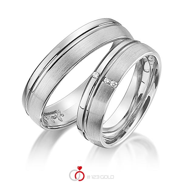 Paar klassische Trauringe/Eheringe in Graugold 585 mit zus. 0,03 ct. Brillant tw, si von Steinberg - Q-1188-8 Paar klassische Trauringe/Eheringe in Graugold 585 mit zus. 0,03 ct. Brillant tw, si von Steinberg - Q-1188-8