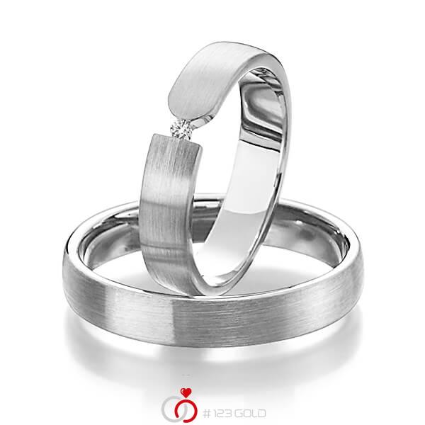 Paar klassische Trauringe/Eheringe in Graugold 585 mit zus. 0,03 ct. Brillant tw, si von Steinberg - Q-1190-2 Paar klassische Trauringe/Eheringe in Graugold 585 mit zus. 0,03 ct. Brillant tw, si von Steinberg - Q-1190-2