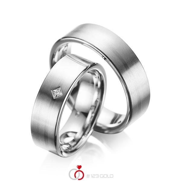 Paar klassische Trauringe/Eheringe in Graugold 585 mit zus. 0,03 ct. Prinzess-Diamant tw, si von acredo - A-1060-2 Paar klassische Trauringe/Eheringe in Graugold 585 mit zus. 0,03 ct. Prinzess-Diamant tw, si von acredo - A-1060-2
