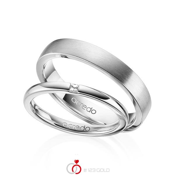 Paar klassische Trauringe/Eheringe in Graugold 585 mit zus. 0,03 ct. Prinzess-Diamant tw, si von acredo - A-1401-3 Paar klassische Trauringe/Eheringe in Graugold 585 mit zus. 0,03 ct. Prinzess-Diamant tw, si von acredo - A-1401-3