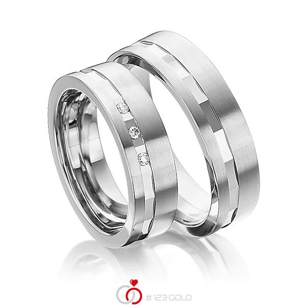 Paar klassische Trauringe/Eheringe in Graugold 585 mit zus. 0,045 ct. Brillant tw, si von 123gold - Y-1295-7 Paar klassische Trauringe/Eheringe in Graugold 585 mit zus. 0,045 ct. Brillant tw, si von 123gold - Y-1295-7