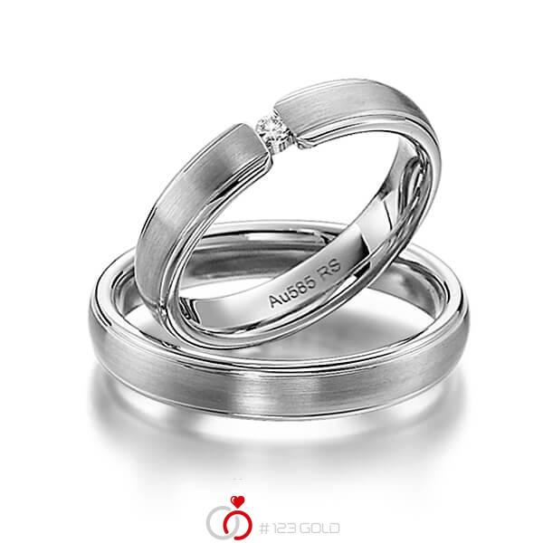 Paar klassische Trauringe/Eheringe in Graugold 585 mit zus. 0,04 ct. Brillant tw, si von acredo - S-1133-5 Paar klassische Trauringe/Eheringe in Graugold 585 mit zus. 0,04 ct. Brillant tw, si von acredo - S-1133-5