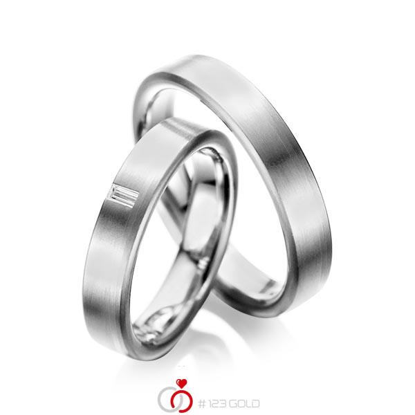 Paar klassische Trauringe/Eheringe in Graugold 585 mit zus. 0,05 ct. Baguette-Diamant tw, vs von acredo - A-1022-7 Paar klassische Trauringe/Eheringe in Graugold 585 mit zus. 0,05 ct. Baguette-Diamant tw, vs von acredo - A-1022-7