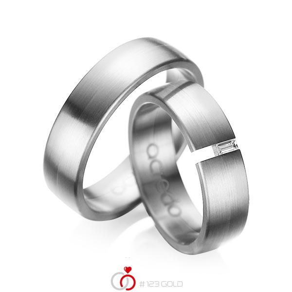 Paar klassische Trauringe/Eheringe in Graugold 585 mit zus. 0,05 ct. Baguette-Diamant tw, vs von acredo - A-1035-13 Paar klassische Trauringe/Eheringe in Graugold 585 mit zus. 0,05 ct. Baguette-Diamant tw, vs von acredo - A-1035-13