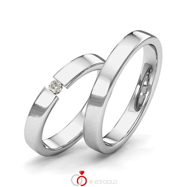 Paar klassische Trauringe/Eheringe in Graugold 585 mit zus. 0,05 ct. Brillant tw, si von Merii - M-1217-2 Paar klassische Trauringe/Eheringe in Graugold 585 mit zus. 0,05 ct. Brillant tw, si von Merii - M-1217-2