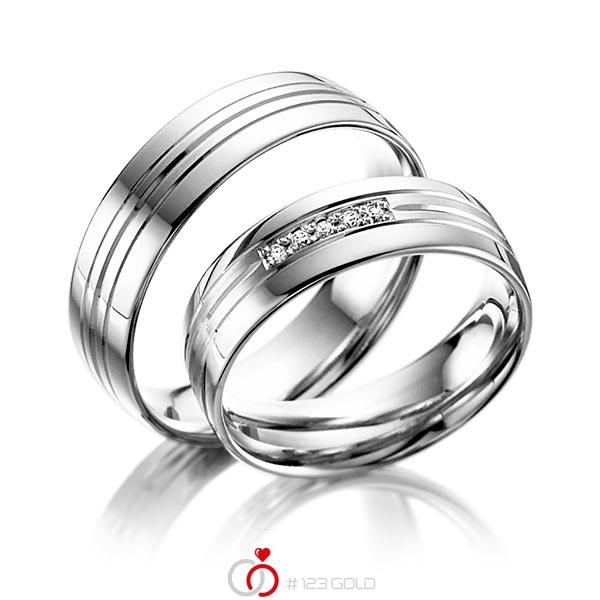 Paar klassische Trauringe/Eheringe in Graugold 585 mit zus. 0,05 ct. Brillant tw, si von Steinberg - Q-1052-10 Paar klassische Trauringe/Eheringe in Graugold 585 mit zus. 0,05 ct. Brillant tw, si von Steinberg - Q-1052-10