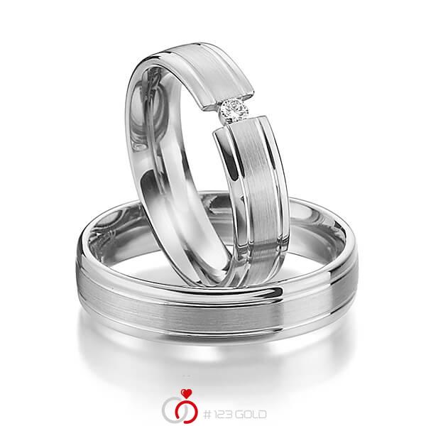 Paar klassische Trauringe/Eheringe in Graugold 585 mit zus. 0,05 ct. Brillant tw, si von Steinberg - Q-1180-11 Paar klassische Trauringe/Eheringe in Graugold 585 mit zus. 0,05 ct. Brillant tw, si von Steinberg - Q-1180-11