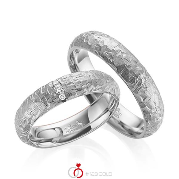 Paar klassische Trauringe/Eheringe in Graugold 585 mit zus. 0,05 ct. Brillant tw, si von Steinberg - Q-1570-5 Paar klassische Trauringe/Eheringe in Graugold 585 mit zus. 0,05 ct. Brillant tw, si von Steinberg - Q-1570-5