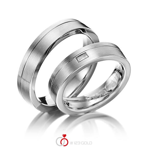 Paar klassische Trauringe/Eheringe in Graugold 585 mit zus. 0,06 ct. Baguette-Diamant tw, vs von 123gold - Y-1034-17 Paar klassische Trauringe/Eheringe in Graugold 585 mit zus. 0,06 ct. Baguette-Diamant tw, vs von 123gold - Y-1034-17