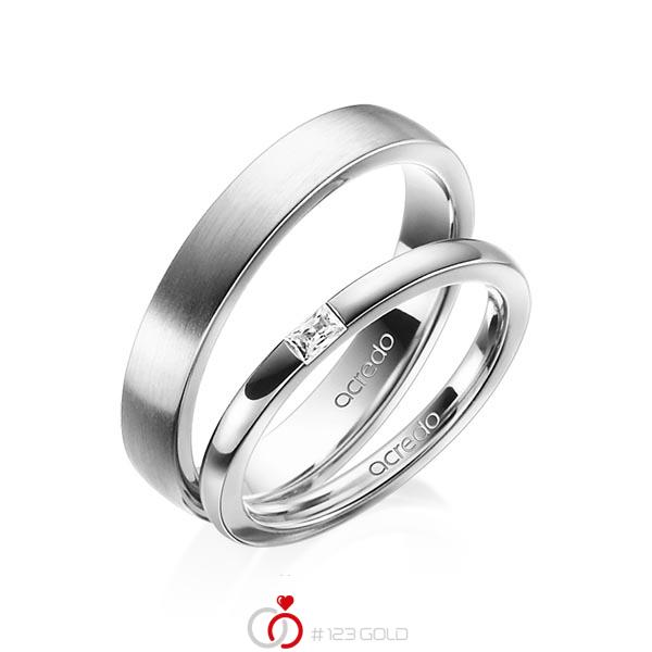Paar klassische Trauringe/Eheringe in Graugold 585 mit zus. 0,07 ct. Baguette-Diamant tw, vs von acredo - A-1402-5 Paar klassische Trauringe/Eheringe in Graugold 585 mit zus. 0,07 ct. Baguette-Diamant tw, vs von acredo - A-1402-5
