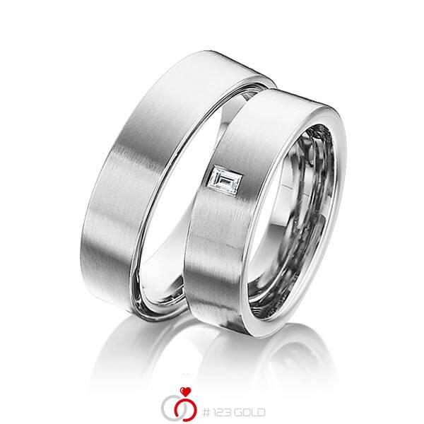 Paar klassische Trauringe/Eheringe in Graugold 585 mit zus. 0,08 ct. Baguette-Diamant tw, vs von 123gold - Y-1300-9 Paar klassische Trauringe/Eheringe in Graugold 585 mit zus. 0,08 ct. Baguette-Diamant tw, vs von 123gold - Y-1300-9