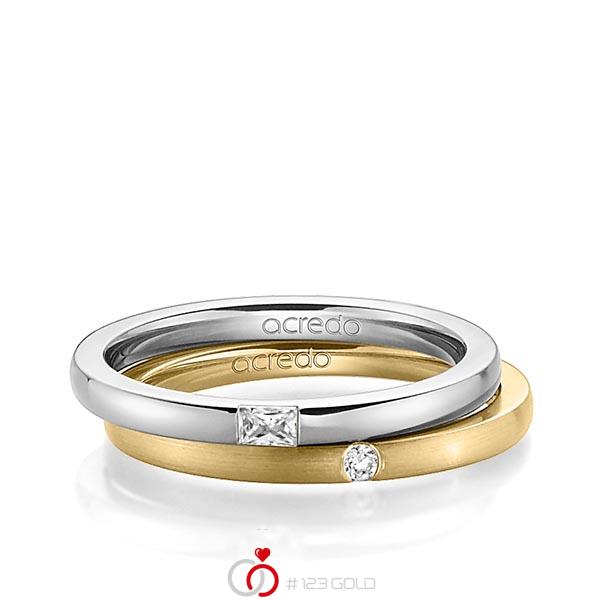 Paar klassische Trauringe/Eheringe in Graugold 585 mit zus. 0,095 ct. Baguette-Diamant & Brillant tw, vs tw, si von acredo - A-1394-10 Paar klassische Trauringe/Eheringe in Graugold 585 mit zus. 0,095 ct. Baguette-Diamant & Brillant tw, vs tw, si von acredo - A-1394-10
