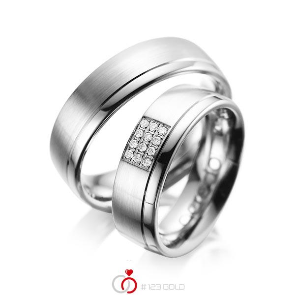 Paar klassische Trauringe/Eheringe in Graugold 585 mit zus. 0,096 ct. Brillant tw, si von acredo - A-1043-3 Paar klassische Trauringe/Eheringe in Graugold 585 mit zus. 0,096 ct. Brillant tw, si von acredo - A-1043-3