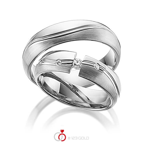 Paar klassische Trauringe/Eheringe in Graugold 585 mit zus. 0,09 ct. Brillant tw, si von Steinberg - Q-1187-8 Paar klassische Trauringe/Eheringe in Graugold 585 mit zus. 0,09 ct. Brillant tw, si von Steinberg - Q-1187-8