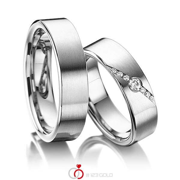 Paar klassische Trauringe/Eheringe in Graugold 585 mit zus. 0,118 ct. Brillant tw, si von acredo - A-6002-6 Paar klassische Trauringe/Eheringe in Graugold 585 mit zus. 0,118 ct. Brillant tw, si von acredo - A-6002-6